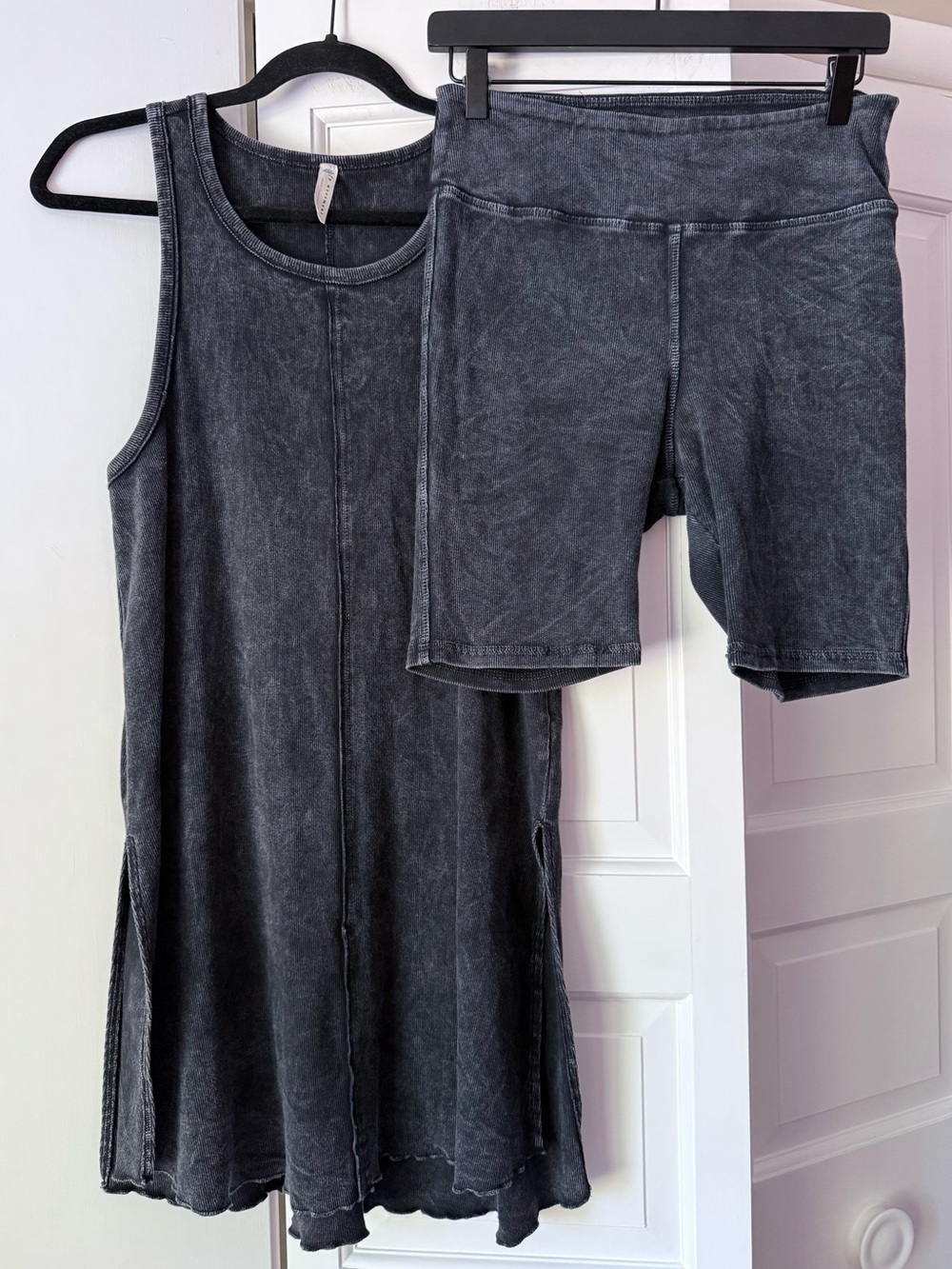 SOLD Free People Movement Matching Set Gray Acid Wash Tank & Biker Shorts M - Picture 1 of 4